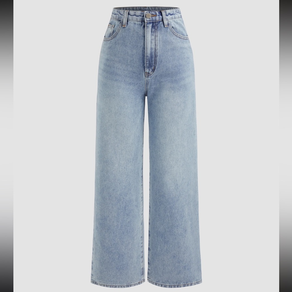 LIGHT WASH DENIM MID RISE SOLID STRAIGHT
LEG JEANS / SIZE XS